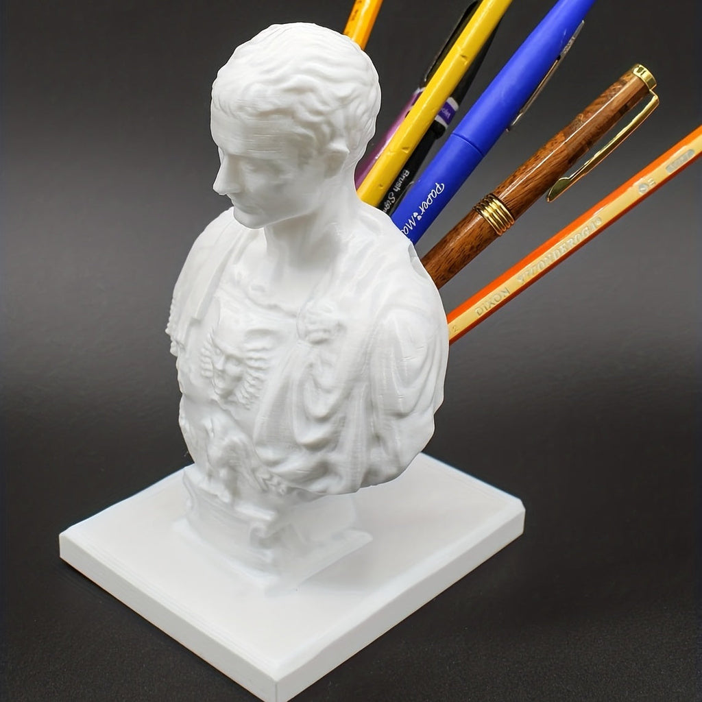 Suporte de secretária para canetas, design de busto romano de Aurélio, mármore ou branco