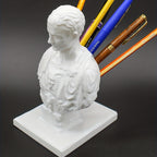 Suporte de secretária para canetas, design de busto romano de Aurélio, mármore ou branco