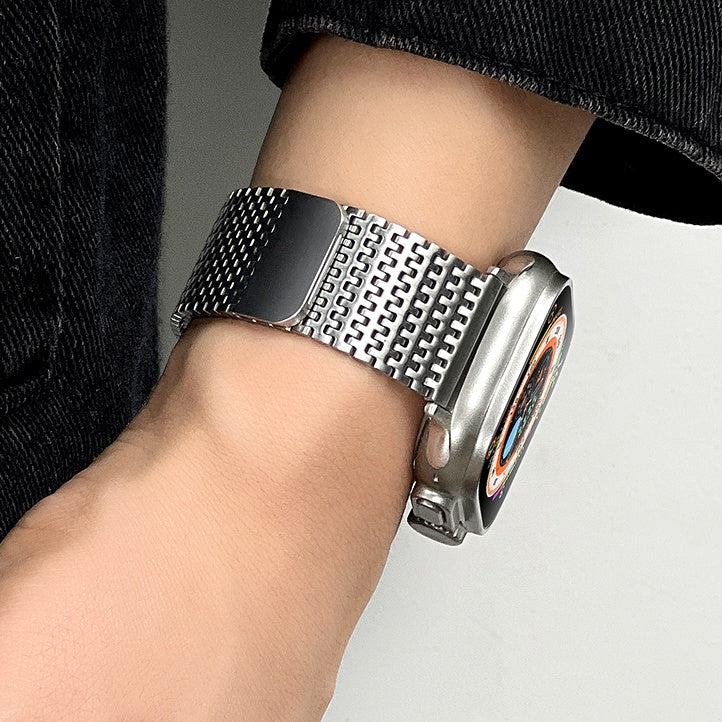 Magnetyczna stalowa bransoleta do Apple Watch od Vellaro, wzór Domino Link