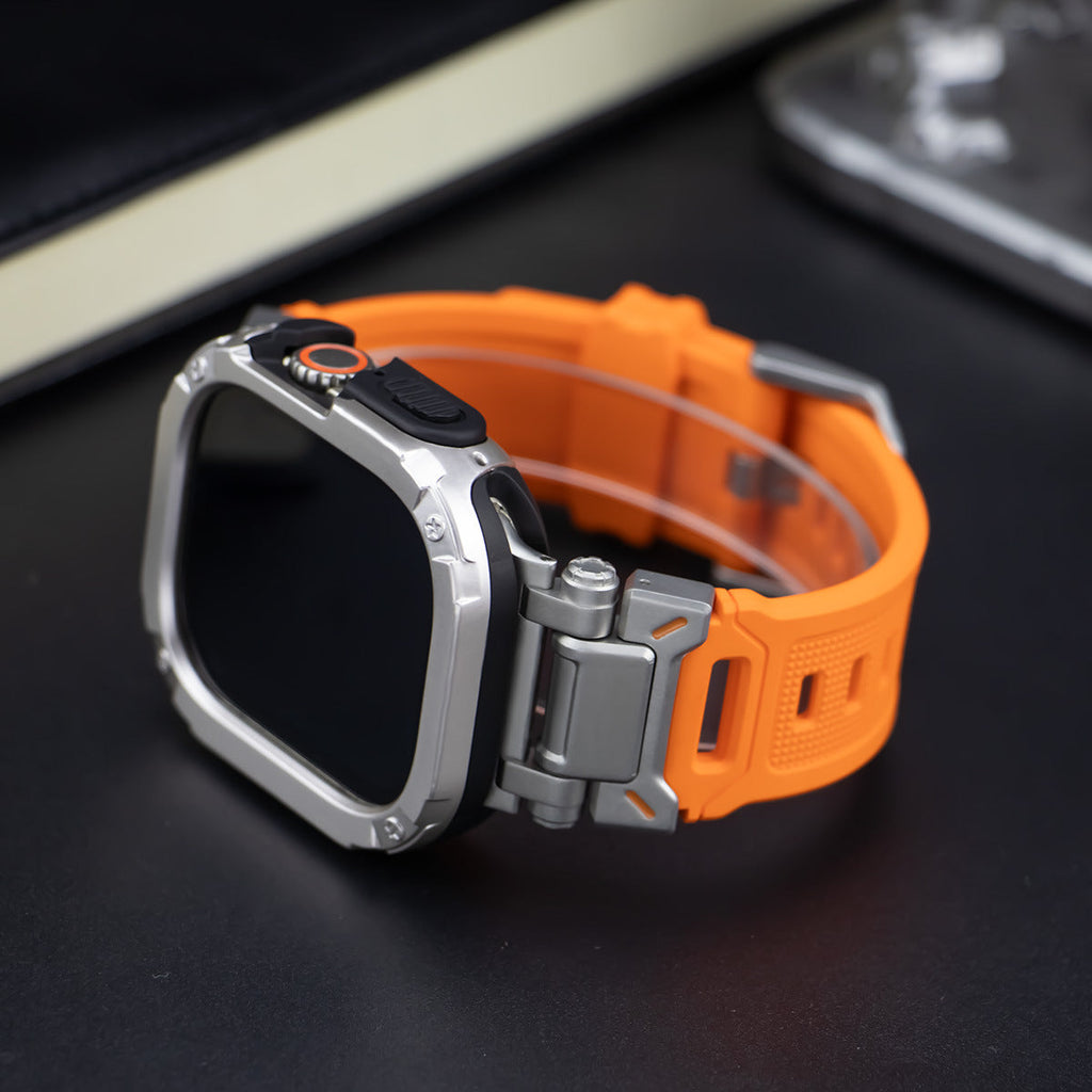 Banda de goma fluorescente resistente RavenTac con estuche 2 en 1 para Apple Watch
