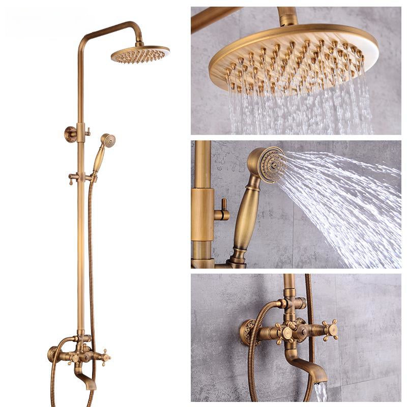 Vintage Copper Shower Faucet Set with Brass Thermostatic Valve