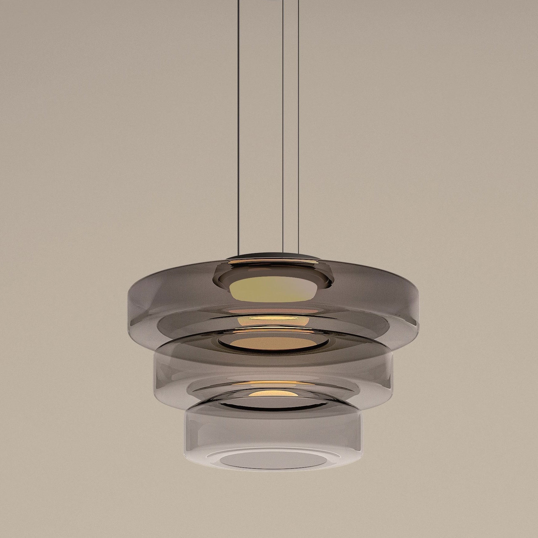 Lustră suspendată Asteron Bauhaus cu plafonieră din sticlă, 3 nuanțe de sticlă