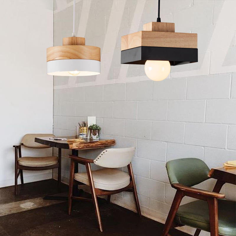 Aria Minimalist Black & White Wood Geometric Pendant Light | Fioriscas