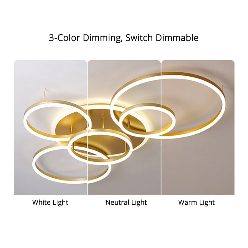 LunaRing Floating-Ring LED Ceiling Light, Gold or White, Remote Dimmable