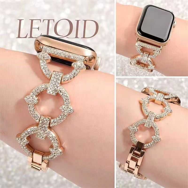 Pulseira em aço inoxidável com elos em diamante cintilante para Apple Watch