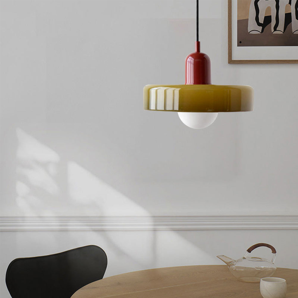 Aurelo Bauhaus-Style Pendant Light With Colored Glass Shade