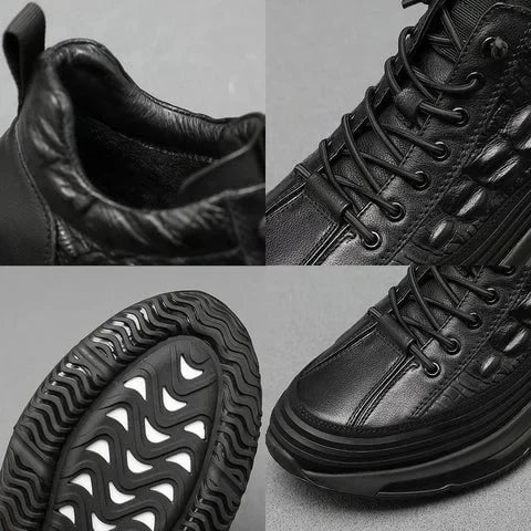 Aurelian Men's Leather Sneakers, Cushioned Sole & Crocodile-Print Finish