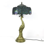 Tiffany-Tischlampe mit mehrfarbigem Glasschirm in Kuppelform und Kunstharzfuß