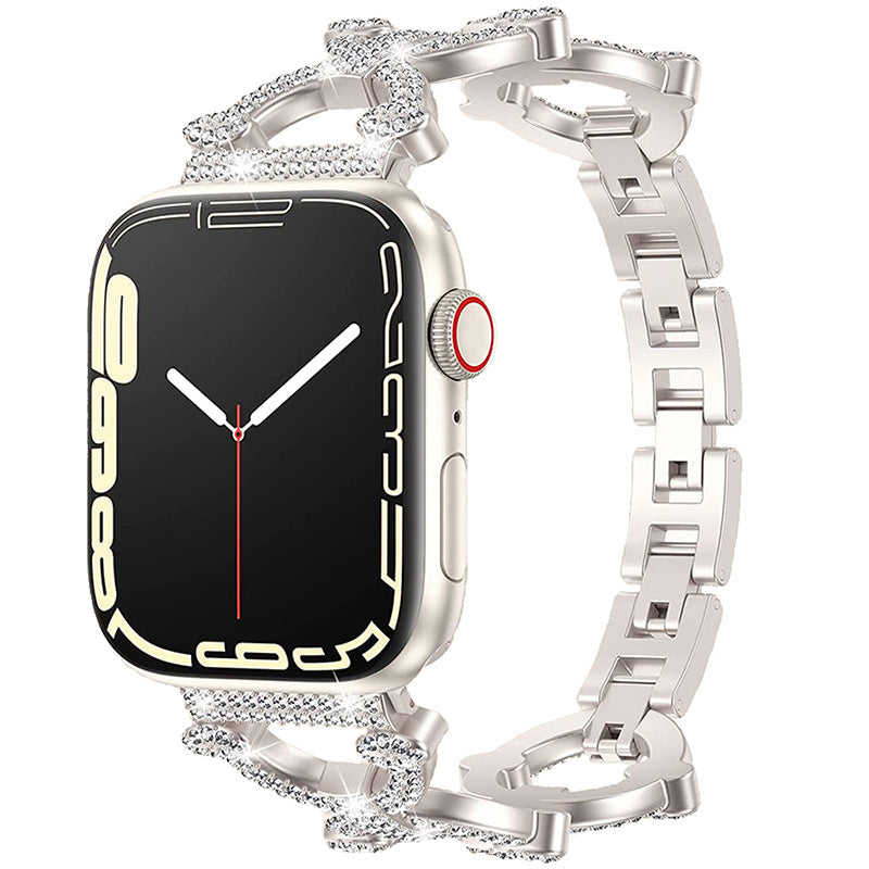 Pulseira em aço inoxidável com elos em diamante cintilante para Apple Watch