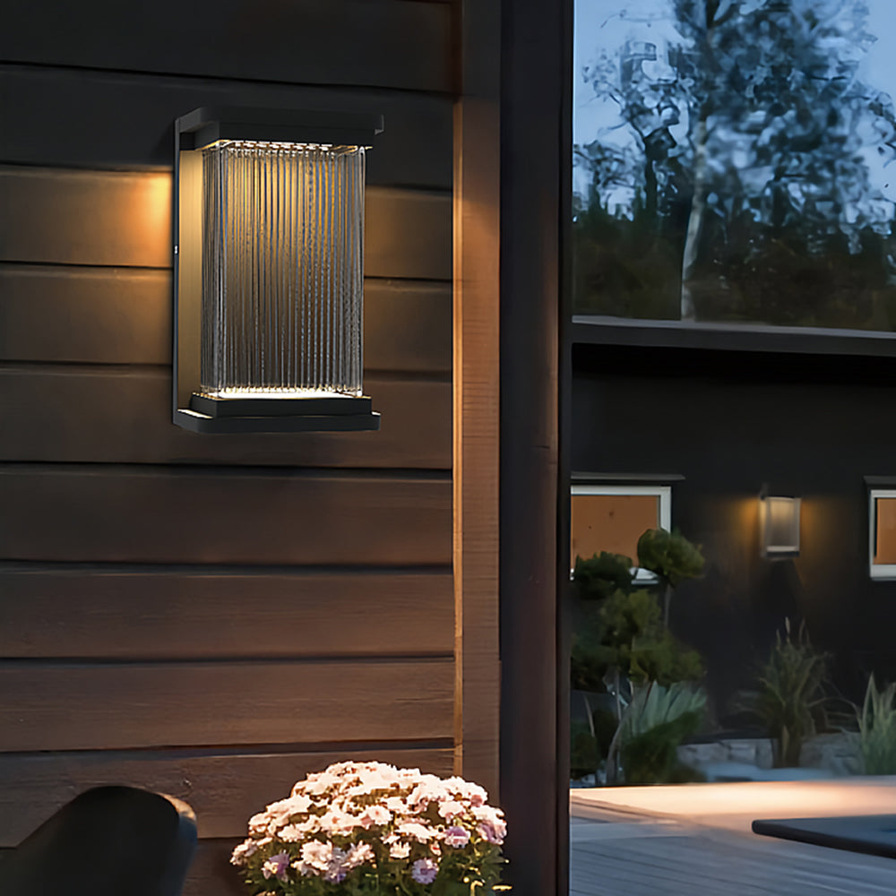 Ray Minimalist Rectangular Glass Outdoor Wall Lamp, Black | Fioriscas