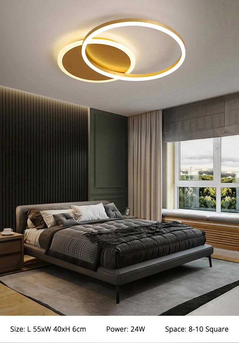 LunaRing Floating-Ring LED Ceiling Light, Gold or White, Remote Dimmable