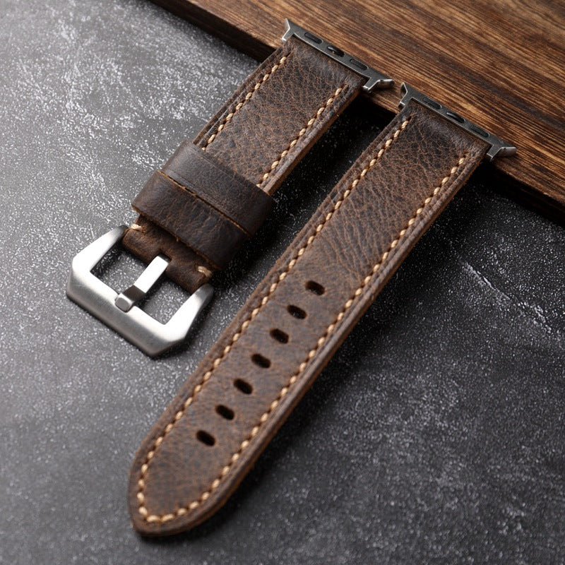 Watch Band For Apple Watch, First-Grain Cowhide Leather, Handmade