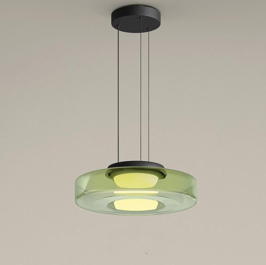 Lustră suspendată Asteron Bauhaus cu plafonieră din sticlă, 3 nuanțe de sticlă