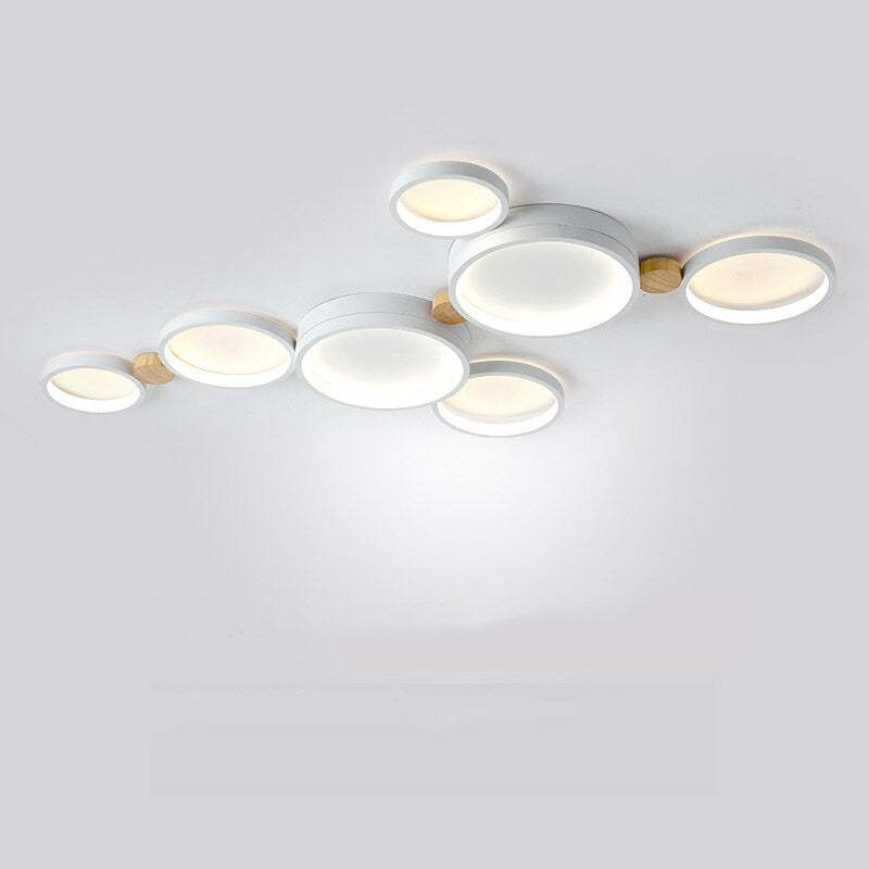 NovaLumen Metal and Wood Ceiling Light, 3 to 7 Lamps, White, Gray or Green
