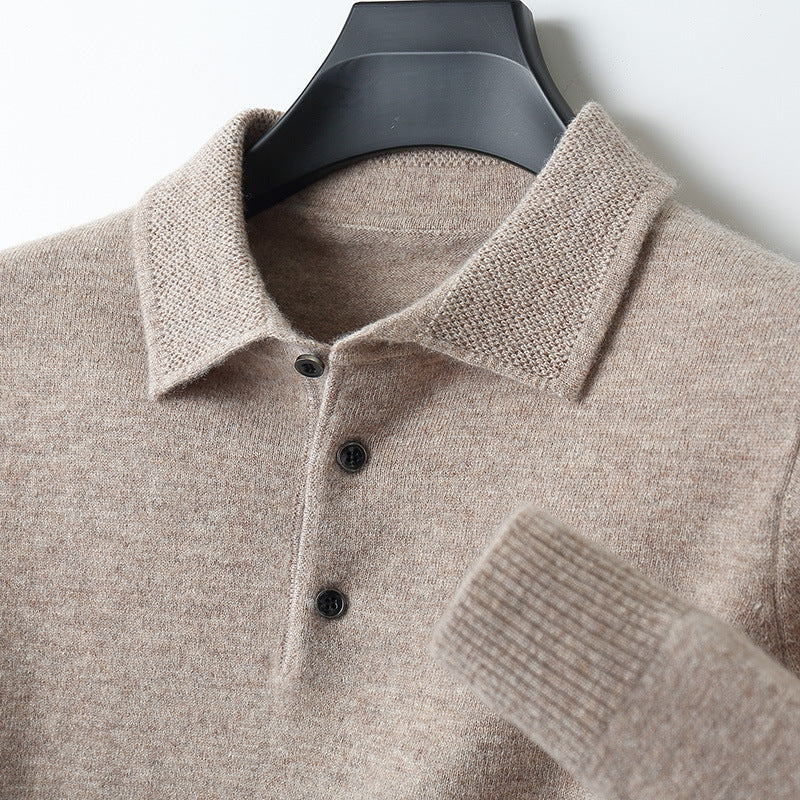 NordicLuxe langærmet poloshirt i en blanding af kashmir og merinould