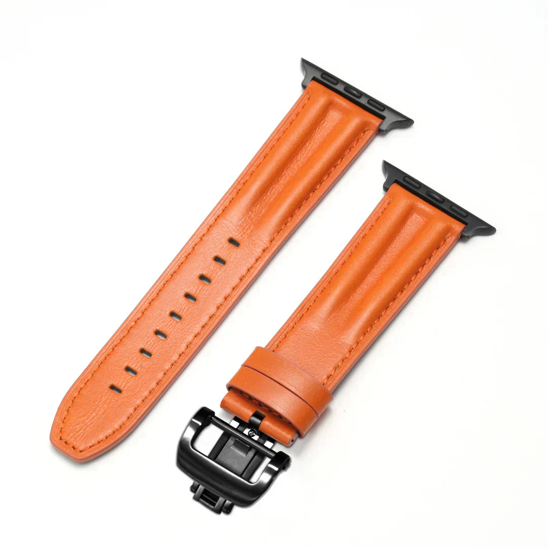 רצועת שעון עור מחורצת Marvelle ל-Apple Watch, אבזם פרפר