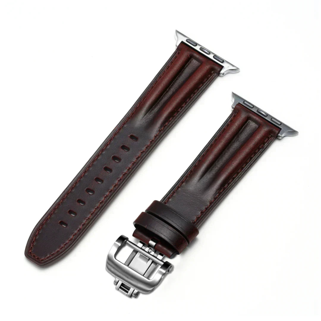 רצועת שעון עור מחורצת Marvelle ל-Apple Watch, אבזם פרפר