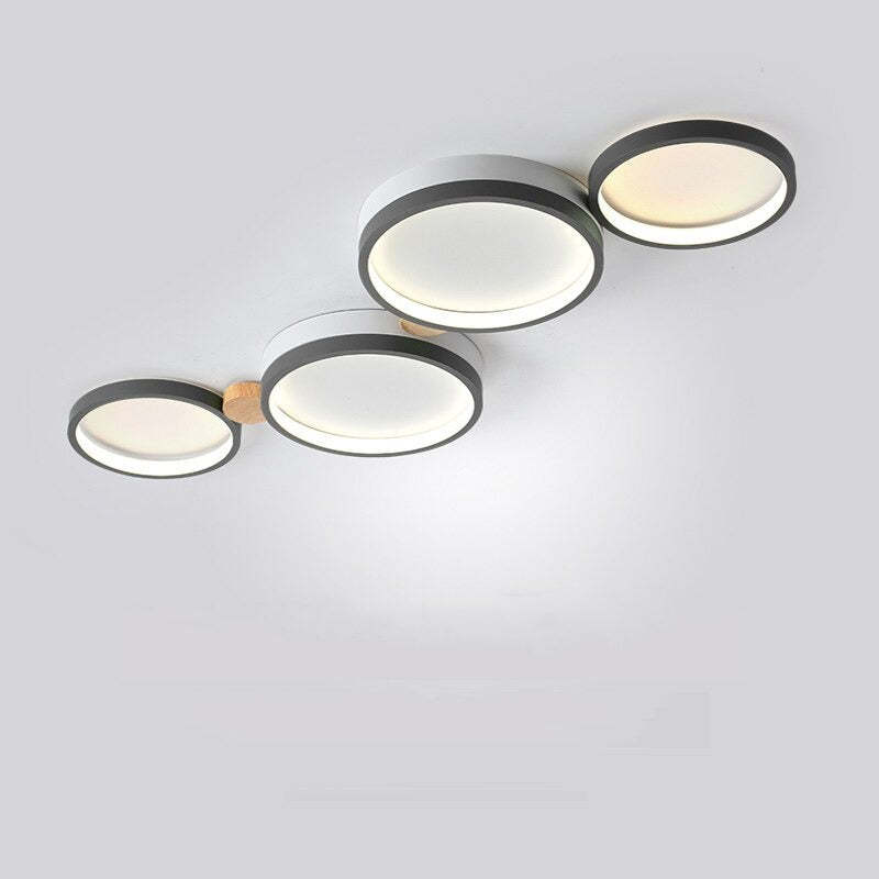 NovaLumen Metal and Wood Ceiling Light, 3 to 7 Lamps, White, Gray or Green