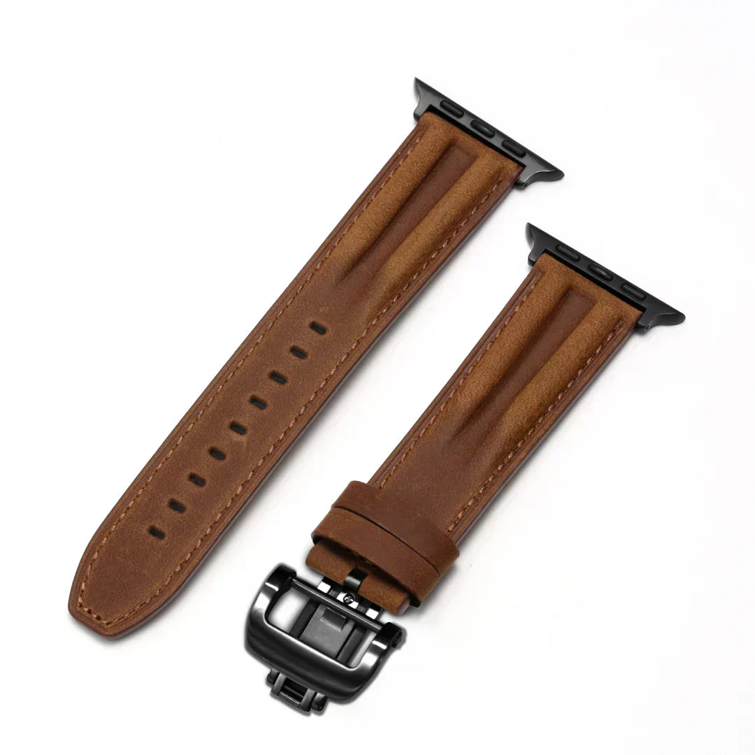 רצועת שעון עור מחורצת Marvelle ל-Apple Watch, אבזם פרפר