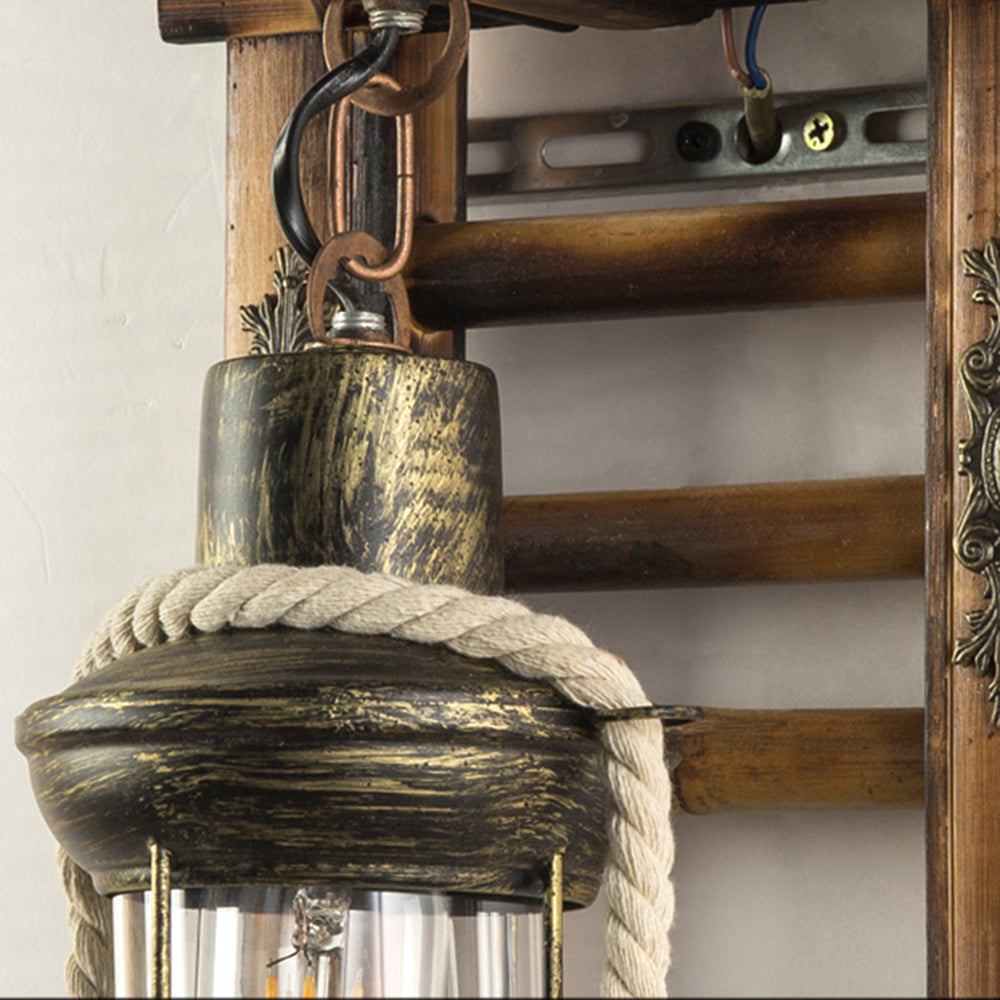 Epoch Vintage Lantern Shape Wood Metal Wall Lamp | Fioriscas