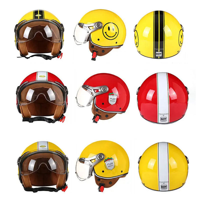 LyraJet Retro Motorcycle Helmet, DOT & ECE Certified, Bubble Visor