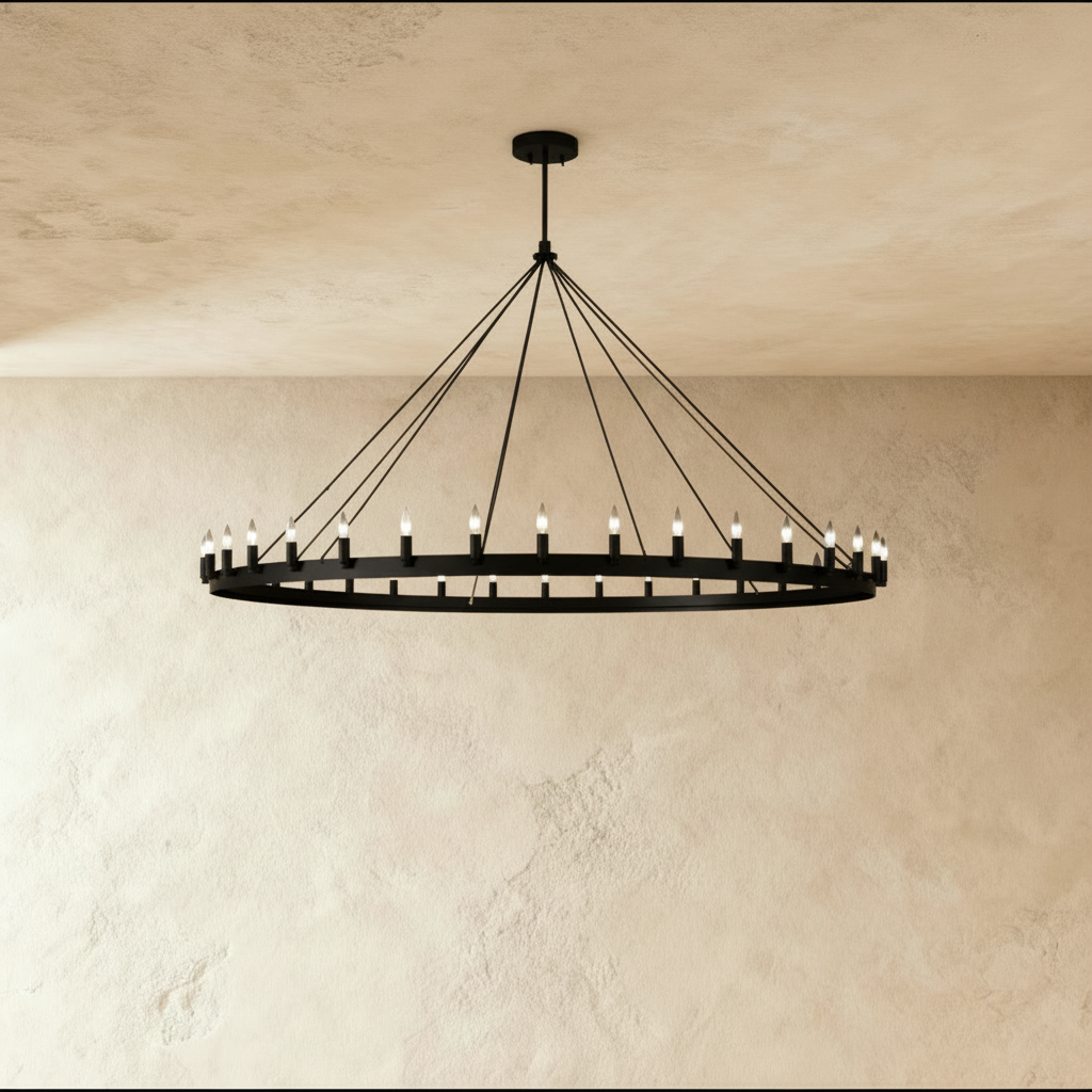 Rustic Industrial Filament Chandelier Featuring Iron Frame