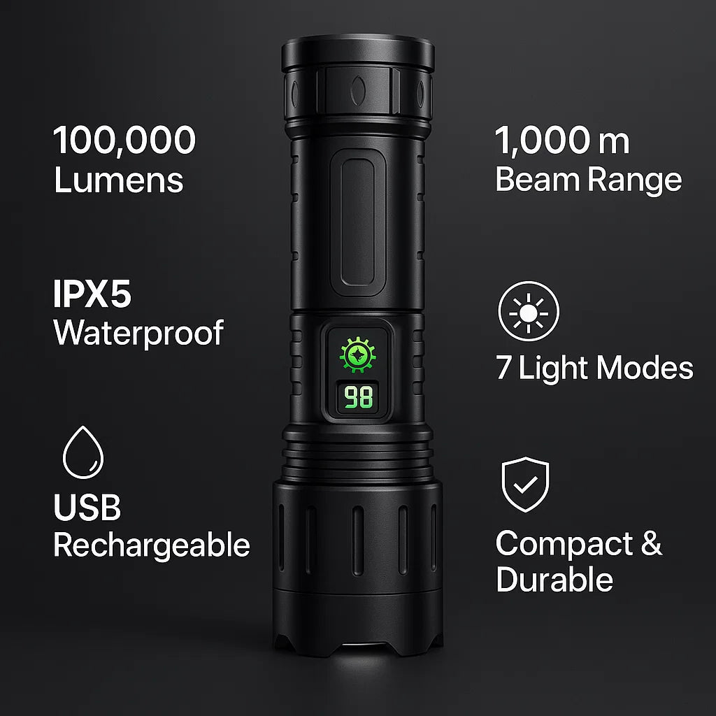 Linterna táctica AstraForge Titan, LED recargable de 100.000 lúmenes