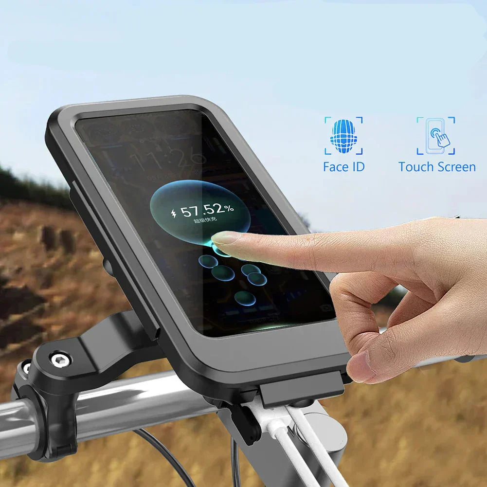 NovaTrail-cykeltelefonholder med vandtæt etui og 15 W trådløs powerbank