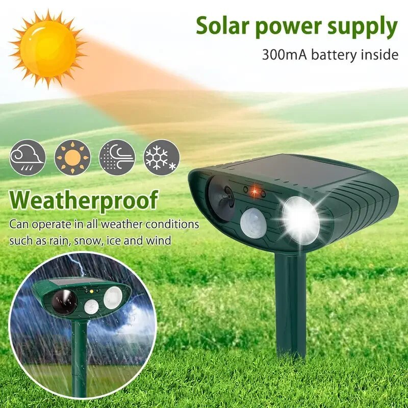 Solar-Powered Ultrasonic Animal Deterrent for Foxes, Cats & Birds