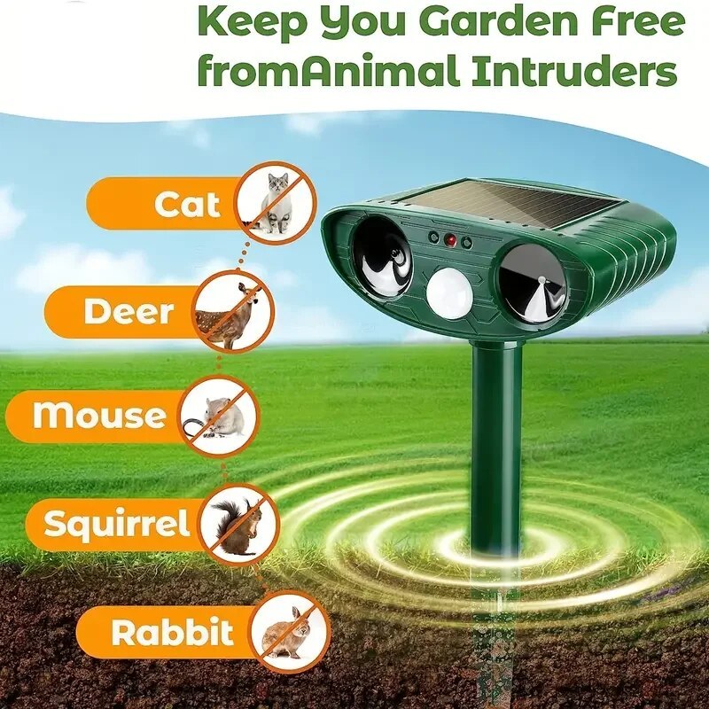 Solar-Powered Ultrasonic Animal Deterrent for Foxes, Cats & Birds