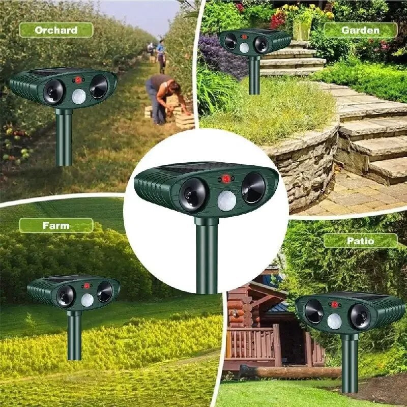 Solar-Powered Ultrasonic Animal Deterrent for Foxes, Cats & Birds