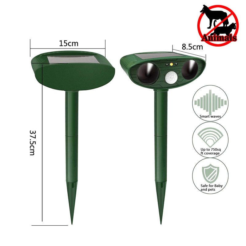 Solar-Powered Ultrasonic Animal Deterrent for Foxes, Cats & Birds