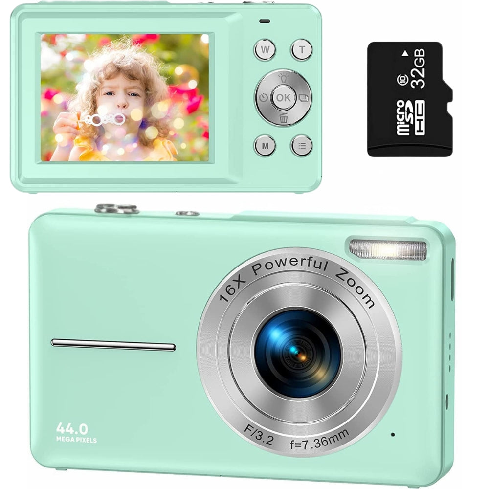 Wiederaufladbare Vlogging-Kamera mit 16-fachem Zoom, 44-MP-Fotos und 1080p-Video