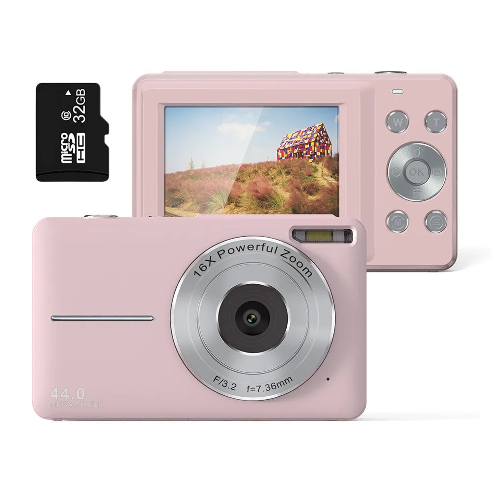 Wiederaufladbare Vlogging-Kamera mit 16-fachem Zoom, 44-MP-Fotos und 1080p-Video