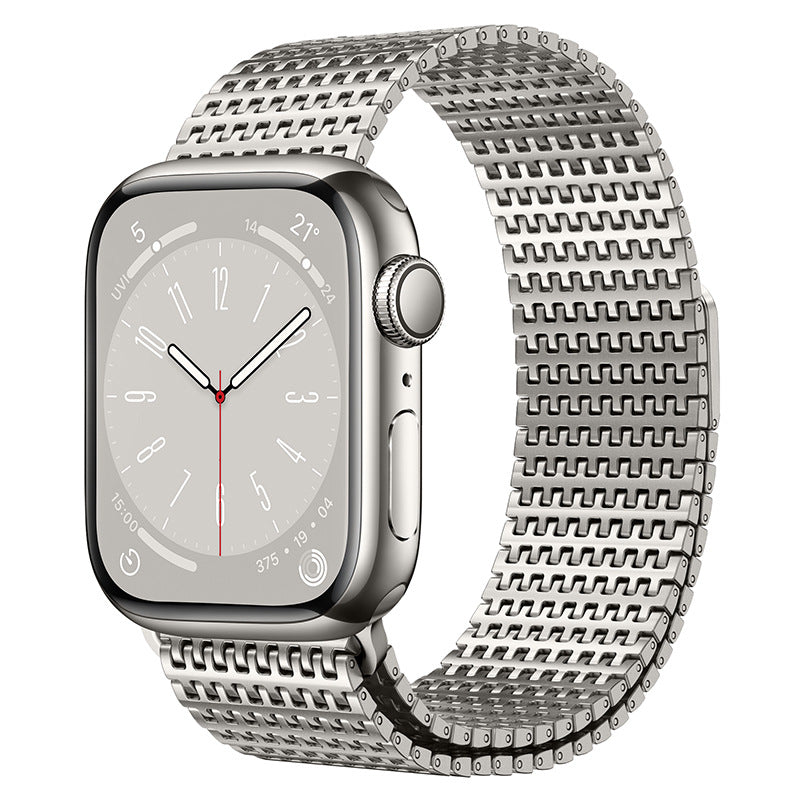 Magnetyczna stalowa bransoleta do Apple Watch od Vellaro, wzór Domino Link
