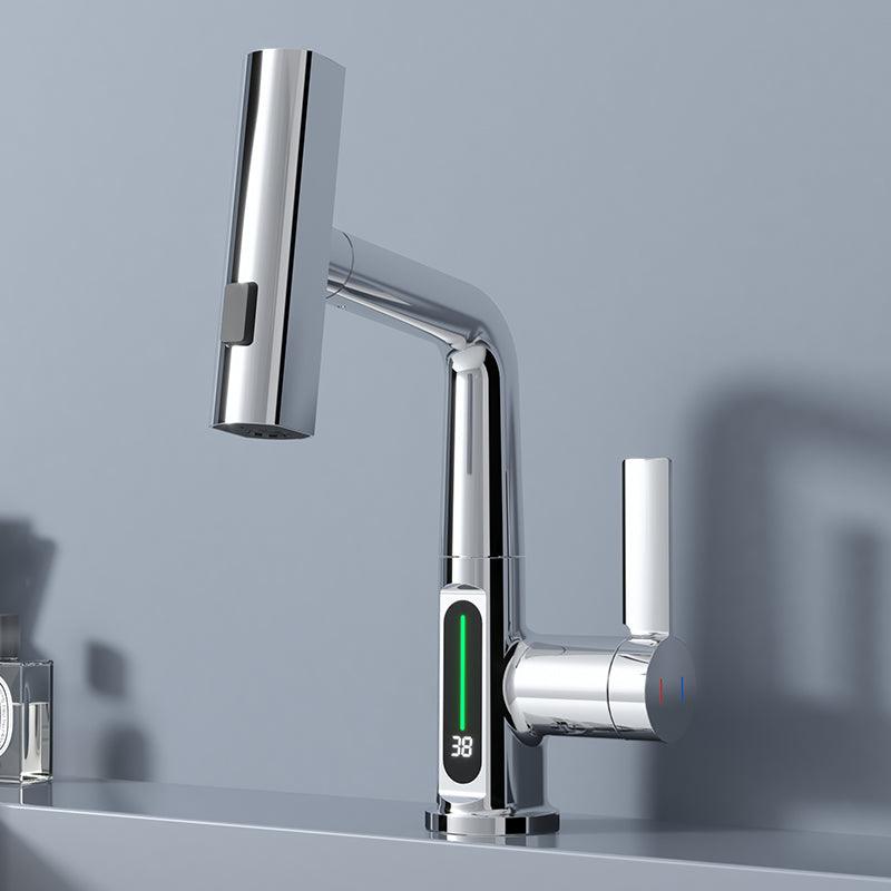 Bateria mosiężna Vellaro z pojedynczym otworem, z wyciąganą wylewką i wyświetlaczem cyfrowym