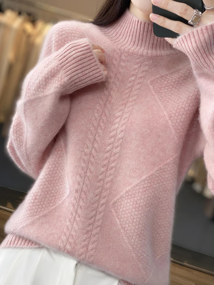 Kaschmir-Rollkragenpullover, Marlow, Zopfmuster für kaltes Wetter