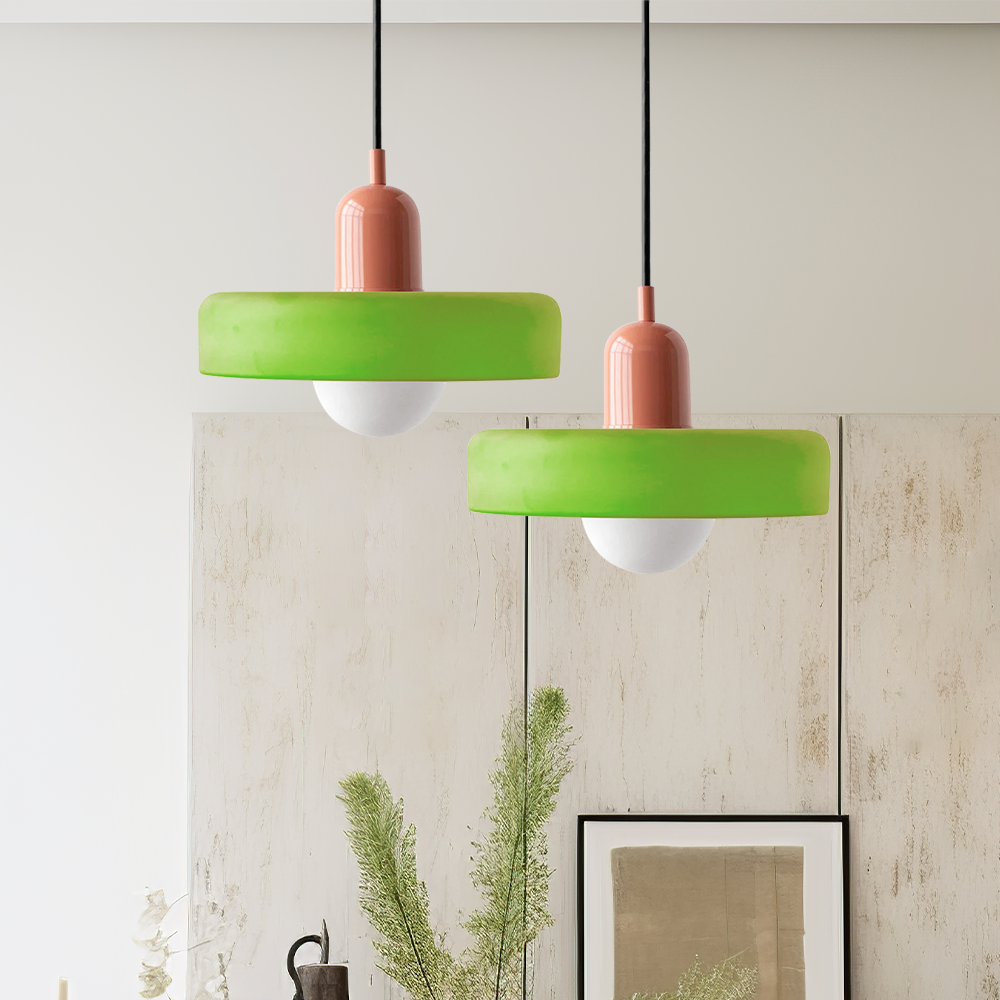 Aurelo Bauhaus-Style Pendant Light With Colored Glass Shade