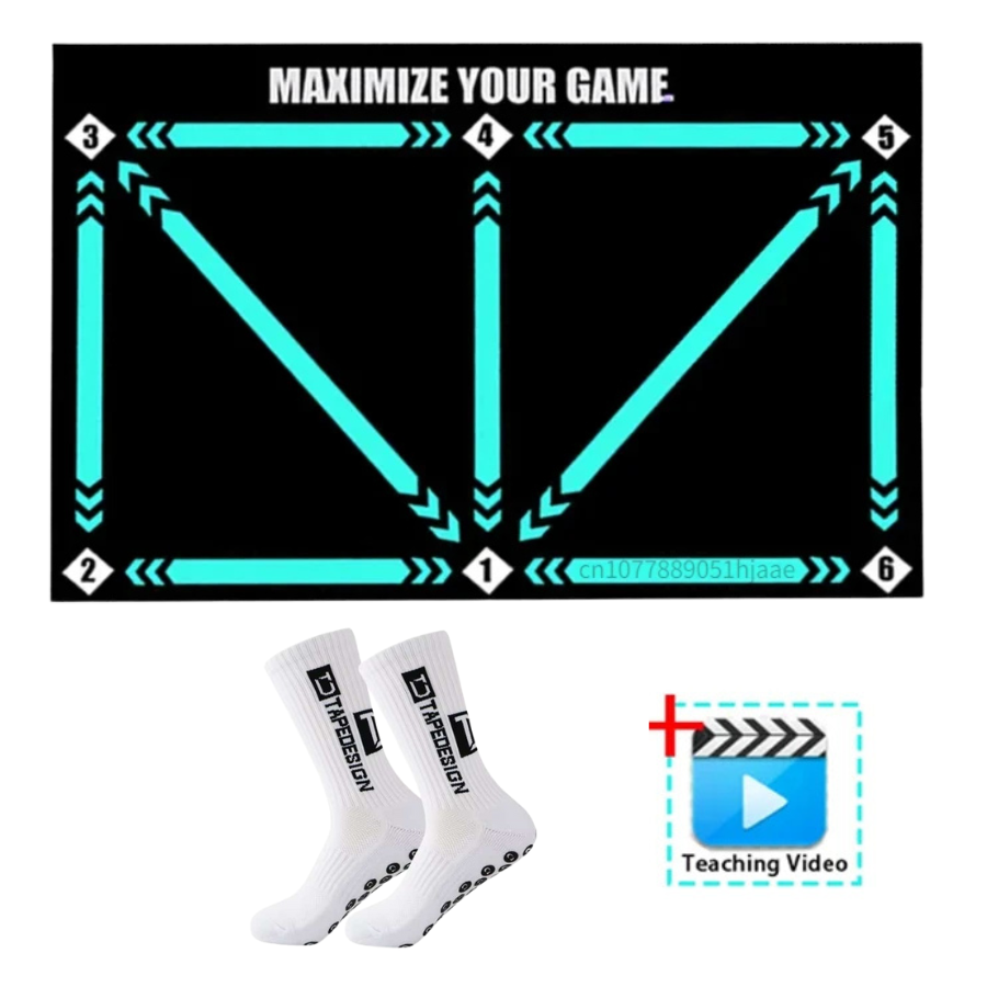 Kit de tapete de treino de agilidade para futebol com exercícios em vídeo e meias antiderrapantes