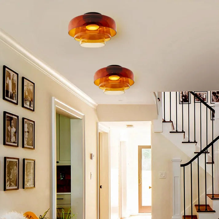 Handgefertigte Glasdeckenleuchte, nordisches Lumenweave-Design mit mehreren Ebenen