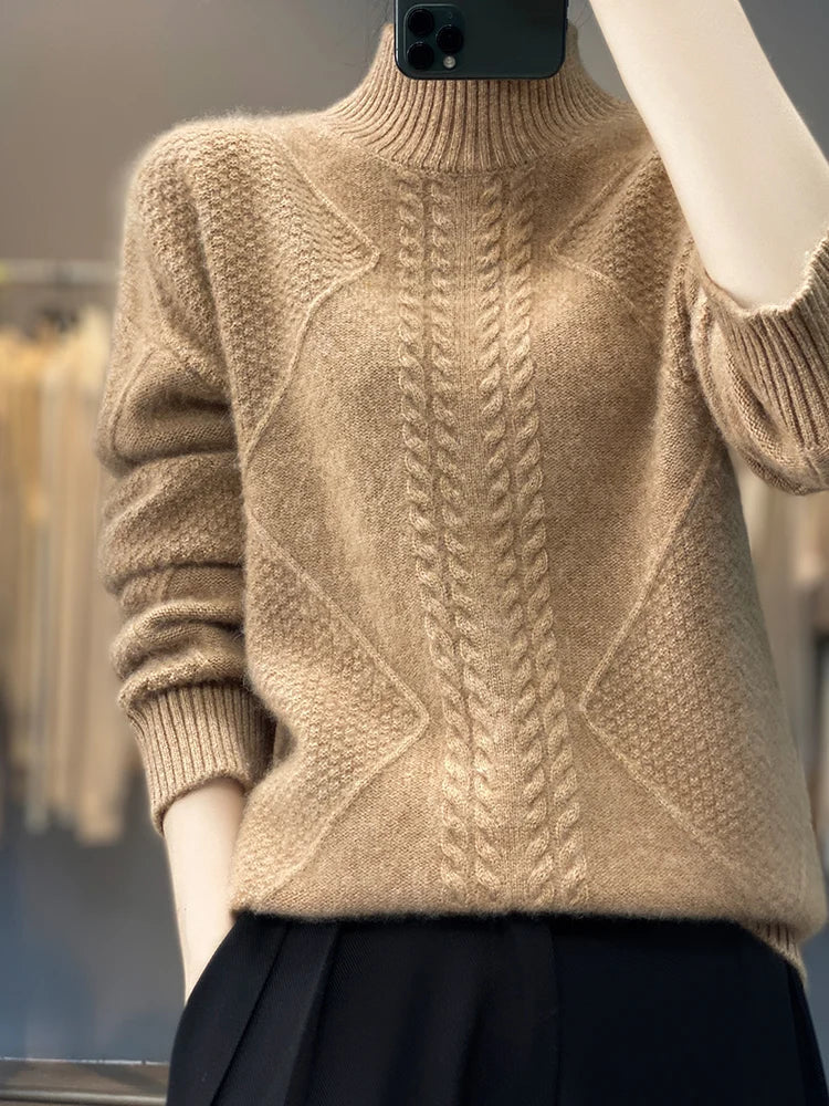 Kaschmir-Rollkragenpullover, Marlow, Zopfmuster für kaltes Wetter