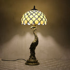 Tiffany-Tischlampe mit mehrfarbigem Glasschirm in Kuppelform und Kunstharzfuß