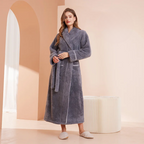 Accappatoio in flanella invernale con cintura e colletto rovesciato, CozyFlannel