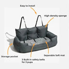 Cama-asiento de coche para perros con arnés de seguridad y bordes elevados, para perros medianos y grandes