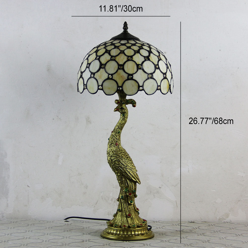 Tiffany-Tischlampe mit mehrfarbigem Glasschirm in Kuppelform und Kunstharzfuß