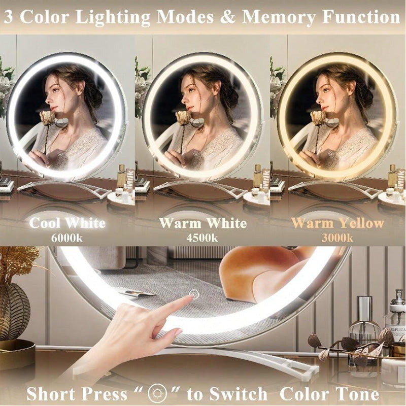Dimmable LED Vanity Mirror, 360° Rotation, Touch Control, 15.8 In