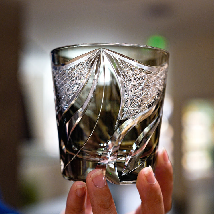 Kireno Inkstone Flame Edo Kiriko Whisky Glass, Wooden Box