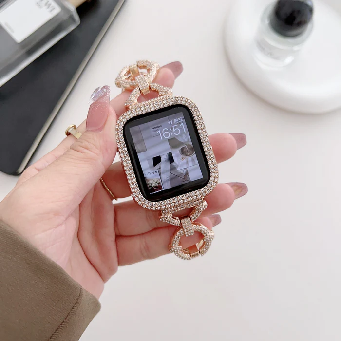 Pulseira em aço inoxidável com elos em diamante cintilante para Apple Watch
