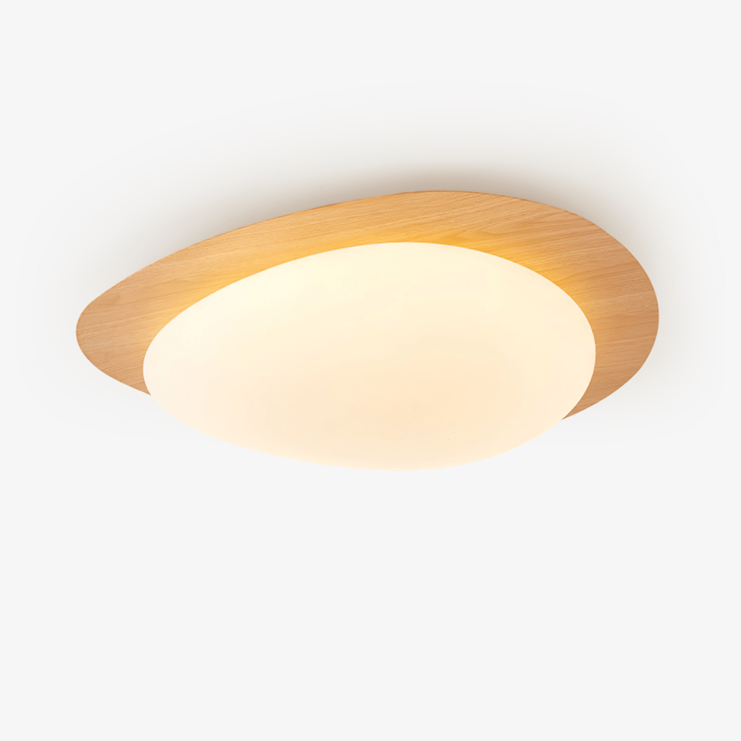 Ceiling Lamp, Pebble-Inspired Silhouette, Walnut Wood-Grain Finish, Warm Glow