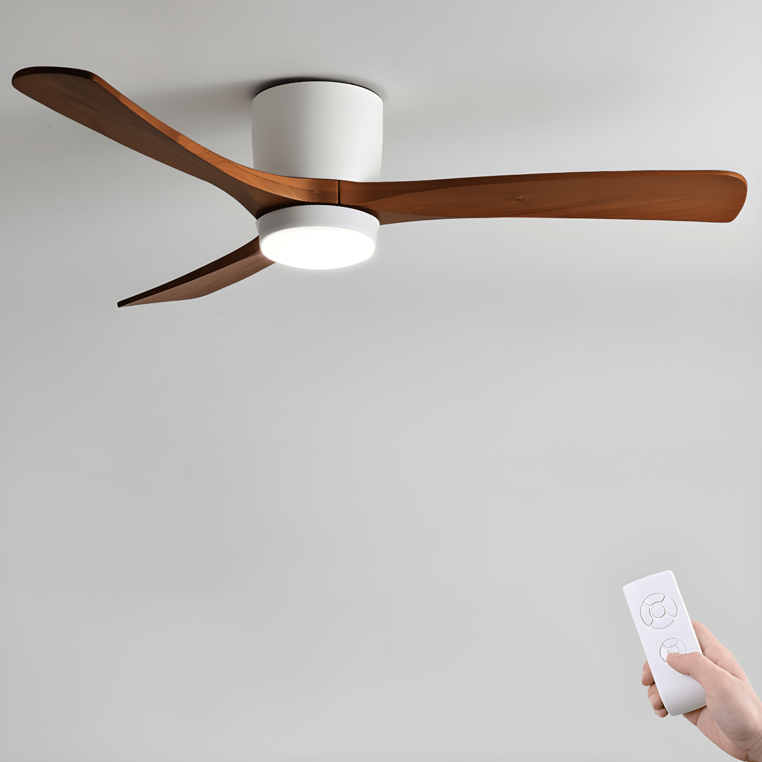 LED-Deckenventilator im nordischen Everwood-Holzlook in 25, 42 oder 52 Zoll